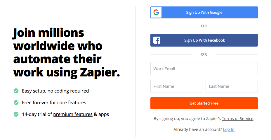 Zapier sign up