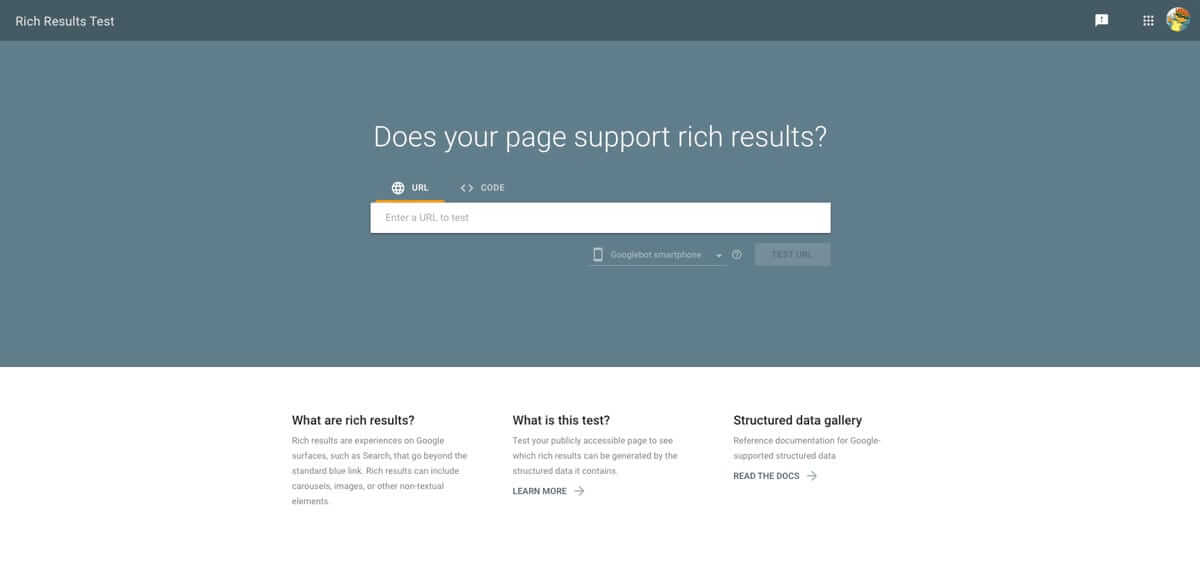 Google Rich Results Test Tool Page