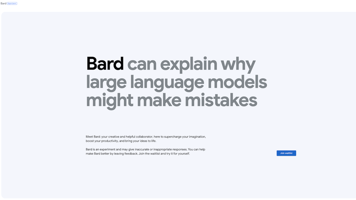 A screenshot of Bard, Google's AI. 