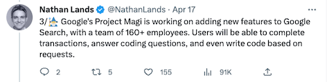 A tweet with a paragraph on Google's new AI.