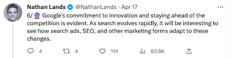 A tweet talking about Google's new AI.