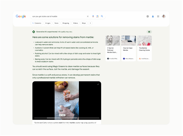 Screenshot of Google's AI tools