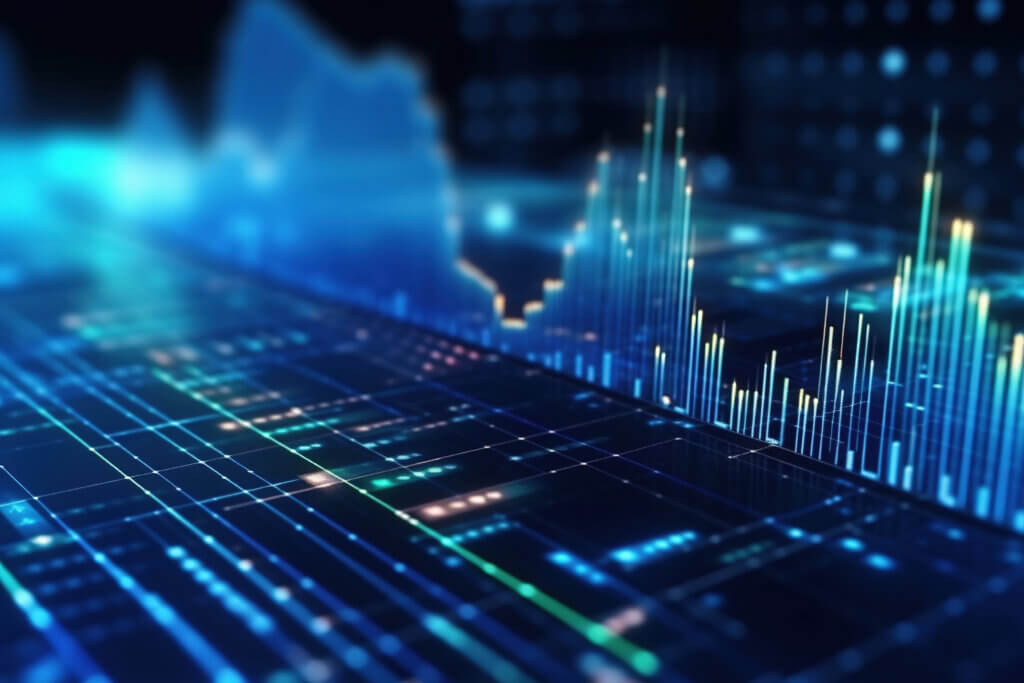 digital business data graph showing increased and decreased trend lines